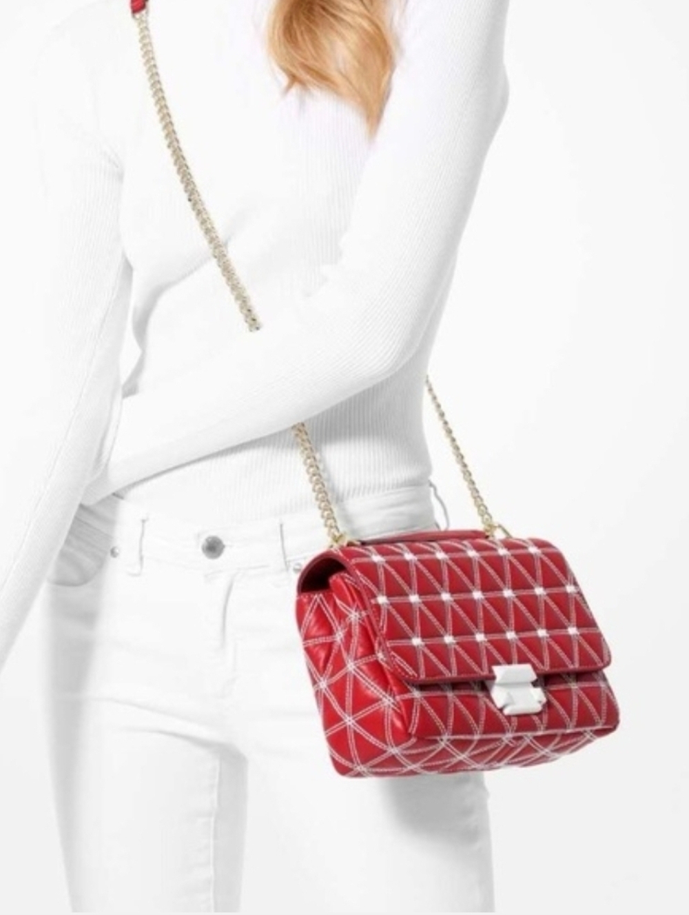 Michael Kors Sloan Large Red Chain Shoulder Bag - Picture 11 of 12